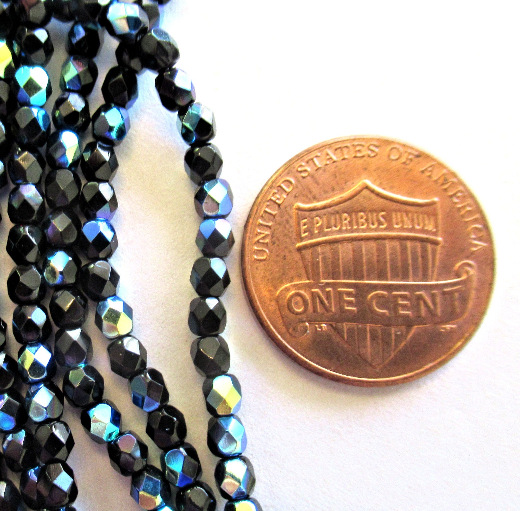 Fifty 3mm Czech glass beads - jet black ab - round faceted fire polished beads - C0094