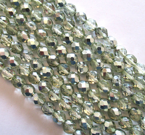 25 8mm Czech glass beads - metallic ice seafoam green - faceted, round, fire polished beads C0048