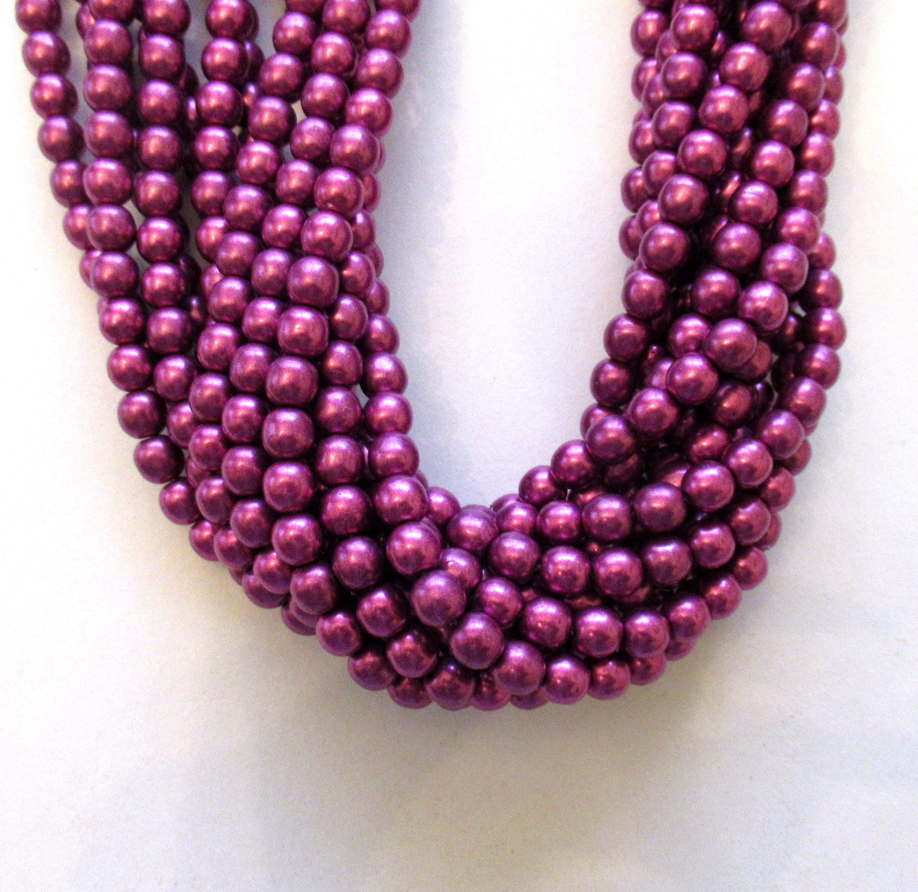 50 6mm Czech glass druks - Sueded Gold Fuchsia - metallic pink - smooth round druk beads- C0057