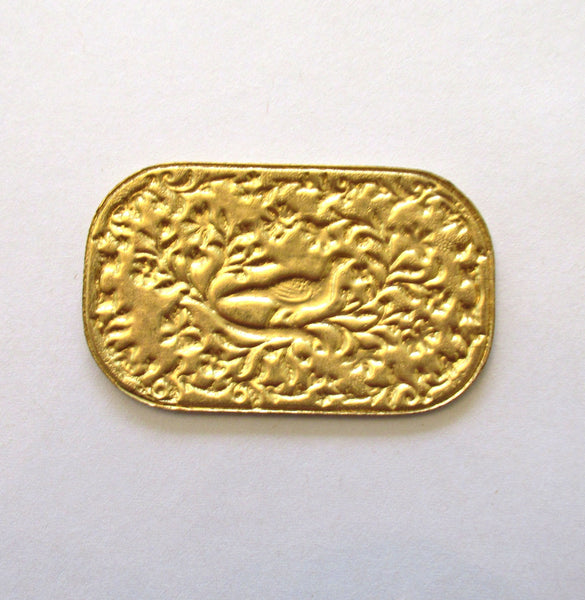 1 Ornate Victorian pheasant brass stamping medallion, - pendant, charm - 2.25" by 1.25"in diameter - made in the USA C0095