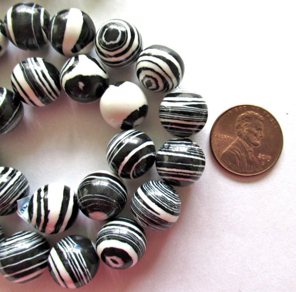 12mm Calsilica smooth round zebra beads - synthetic semiprecious gemstone beads - black & white druk beads - 10 beads