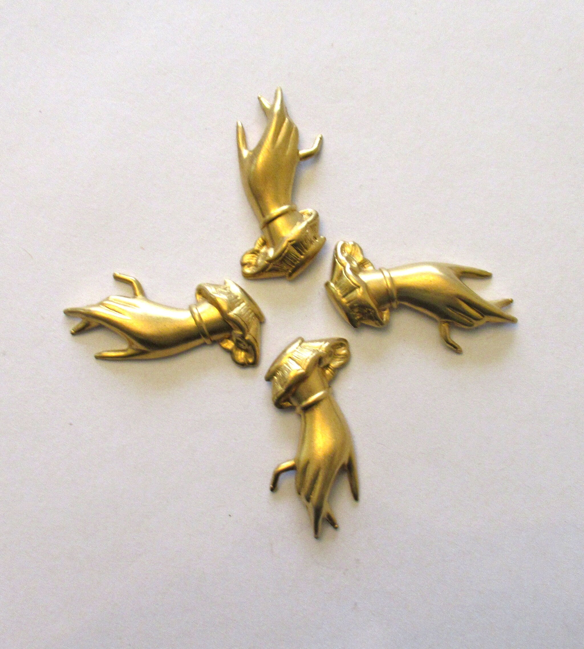 4 Victorian hand raw brass stampings - pendants - charms - ornaments 1.25" in by .5" inches - made in the USA 5401