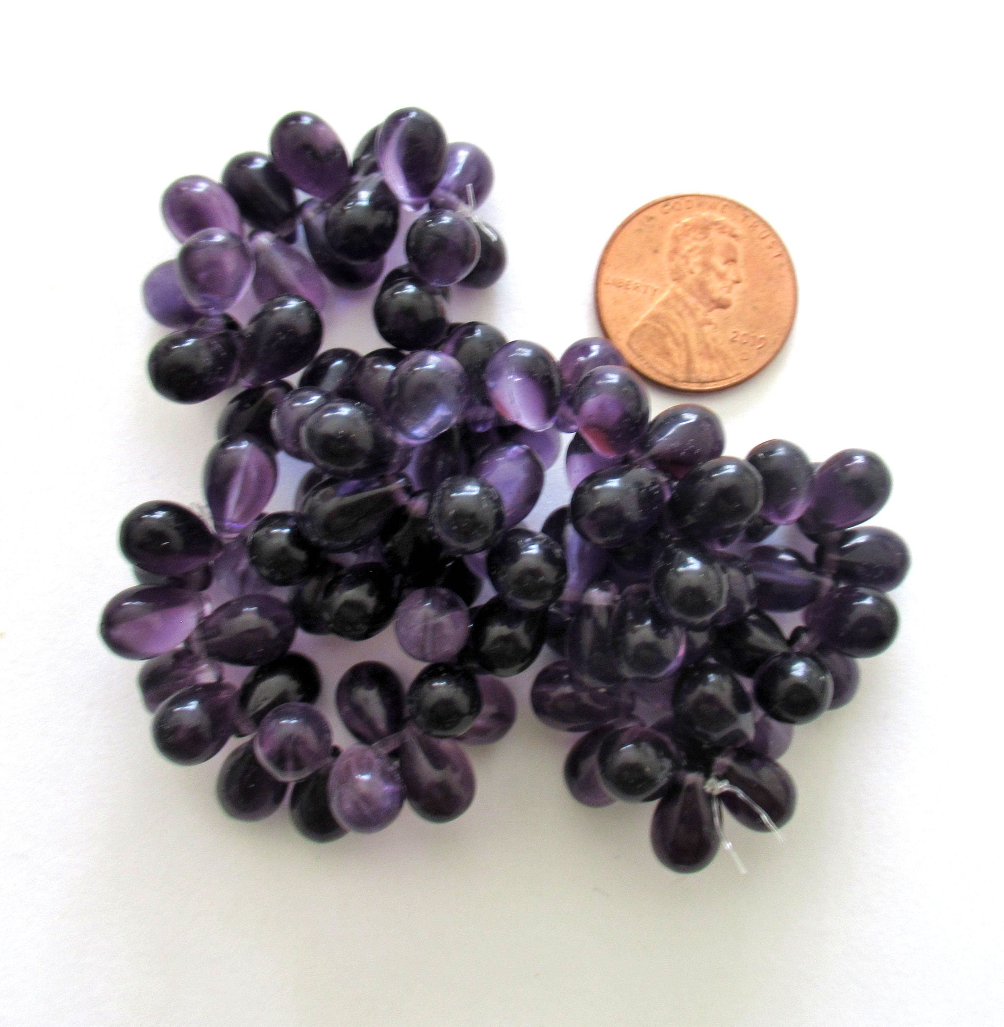 Lot of 25 Czech glass drop beads - deep violet - tanzanite - purple - smooth teardrop beads - 9 x 6mm C00521