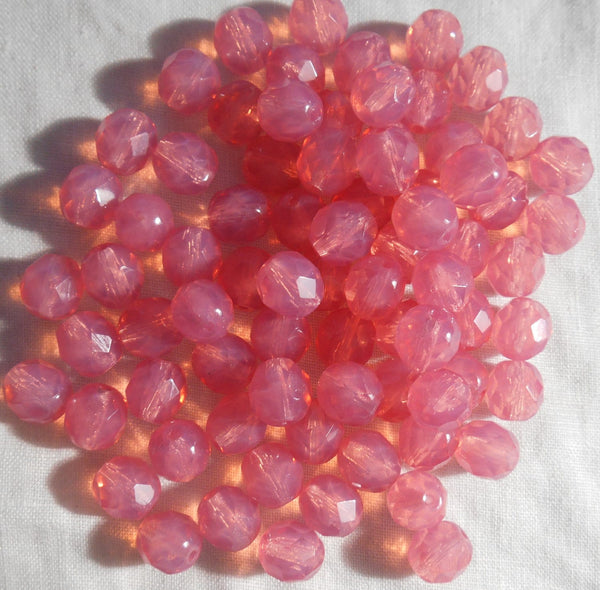 25 8mm Czech Rose Opal, Milky Pink round faceted firepolished glass beads C00125
