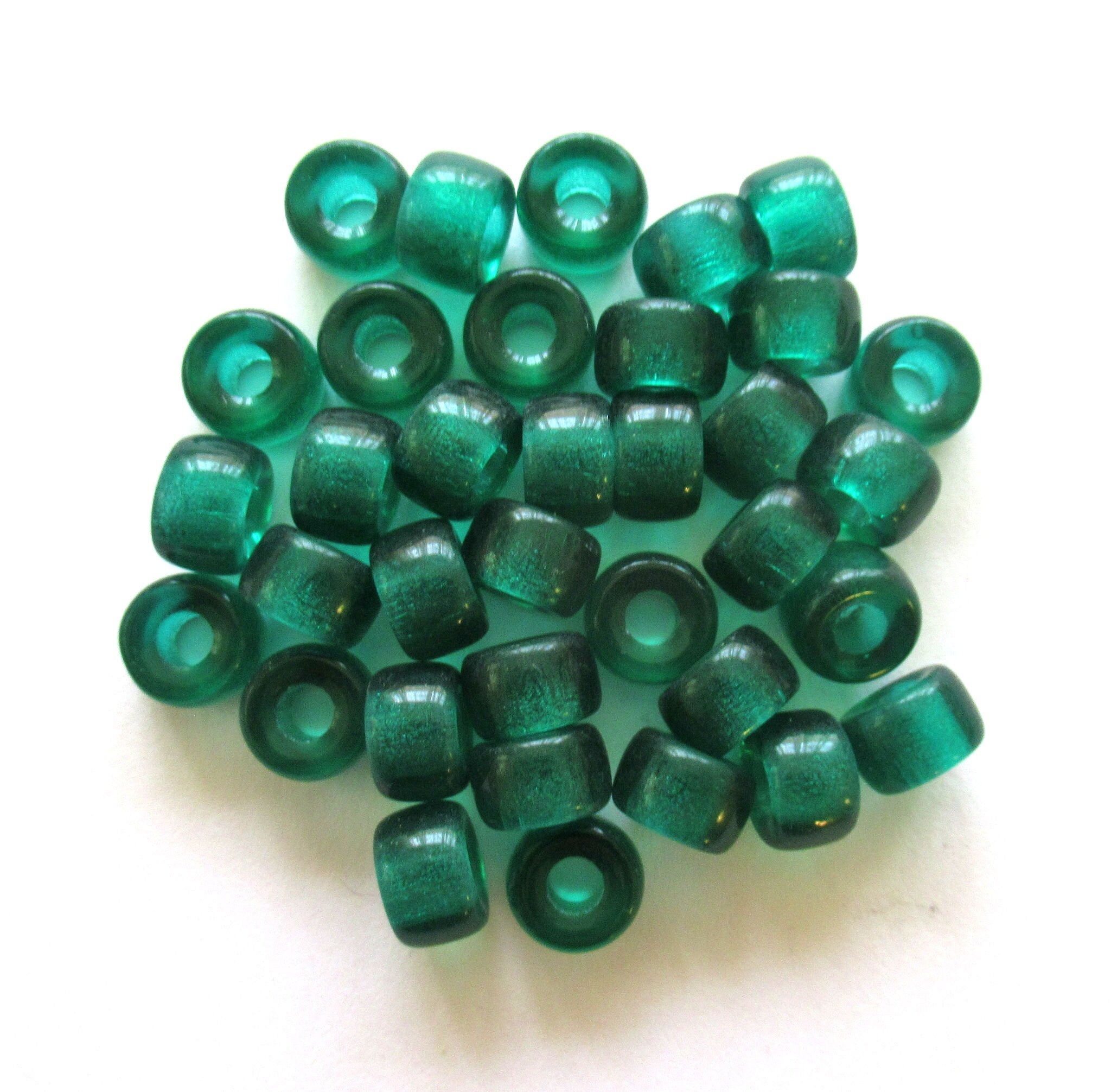 25 9mm Czech glass beads - teal blue green pony or roller beads - large hole crow beads - C0099