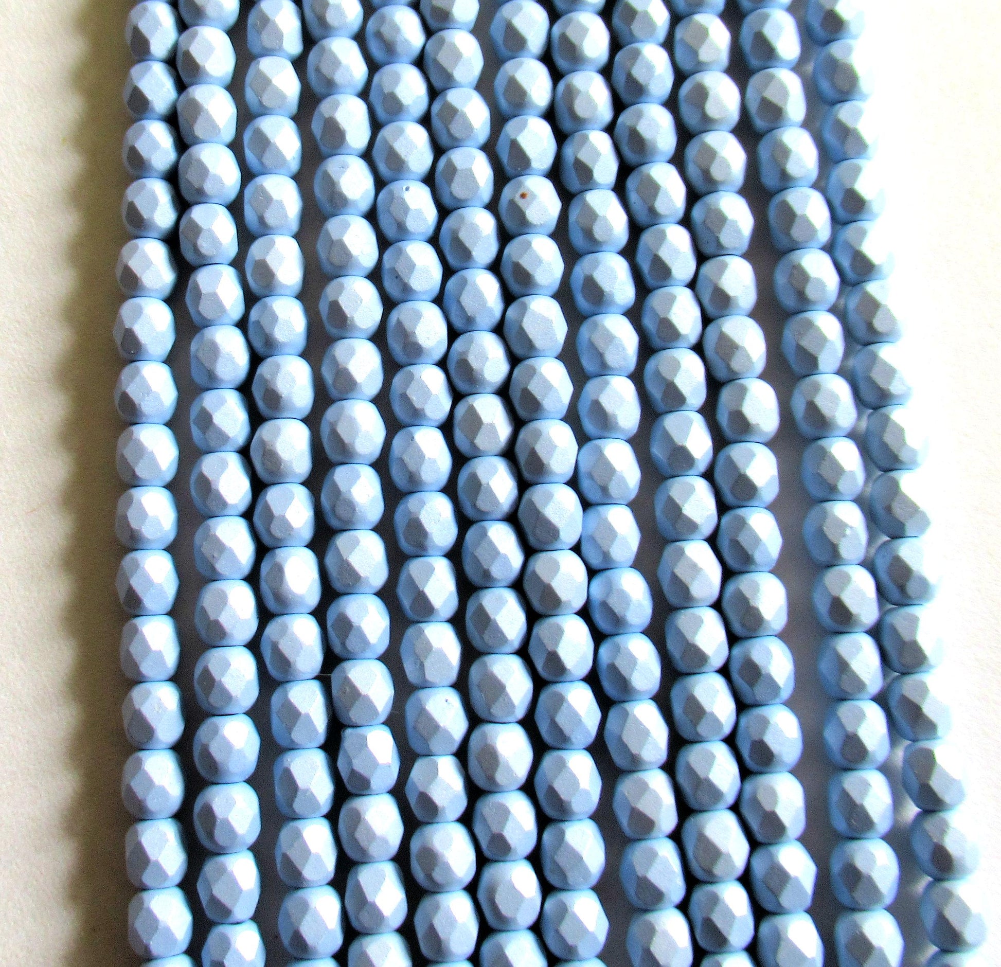 50 4mm Czech glass beads - opaque powdery pastel blue - faceted round beads - C0056 - Glorious Glass Beads