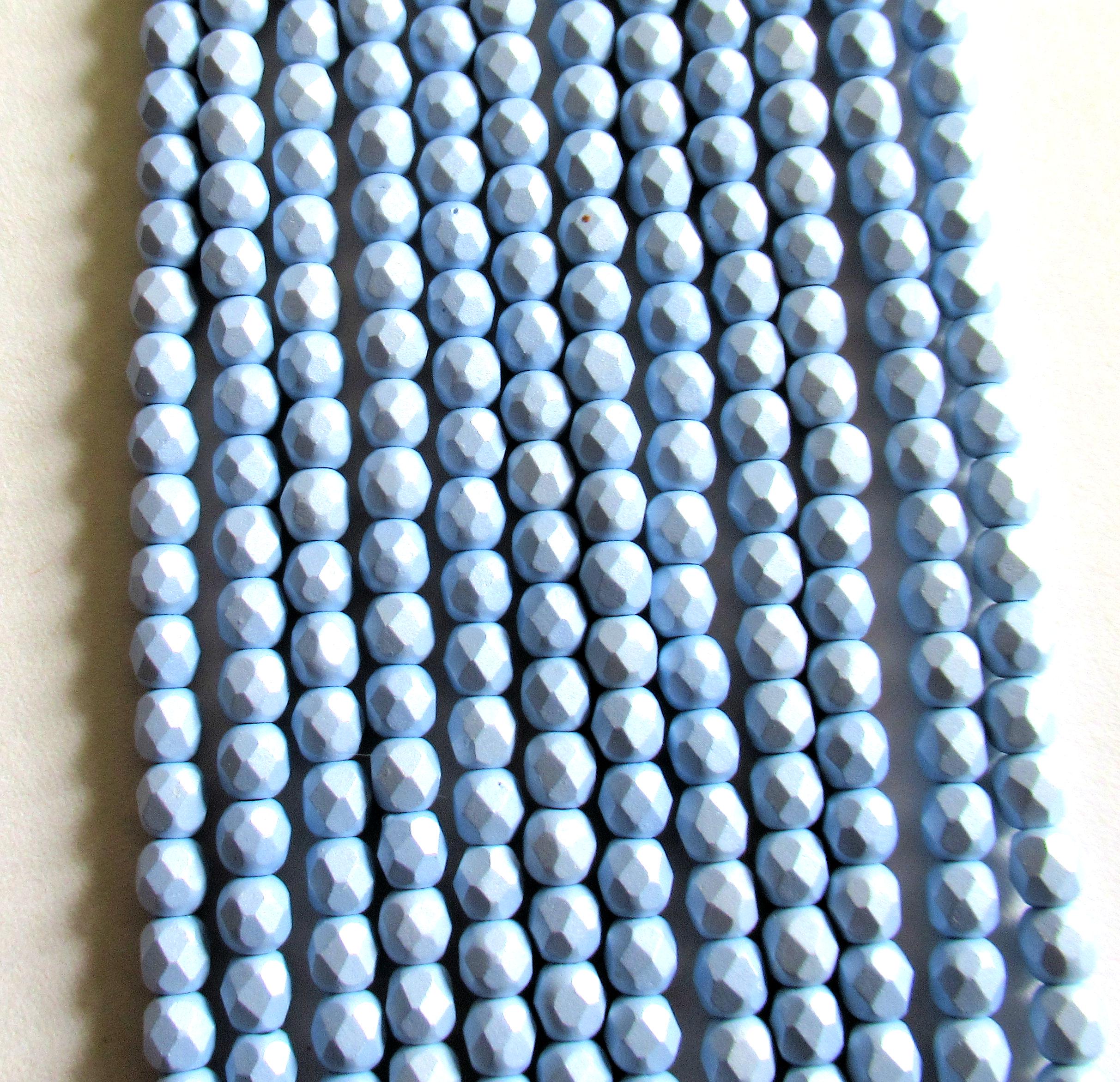 50 4mm Czech glass beads - opaque powdery pastel blue - faceted round beads - C0056 - Glorious Glass Beads