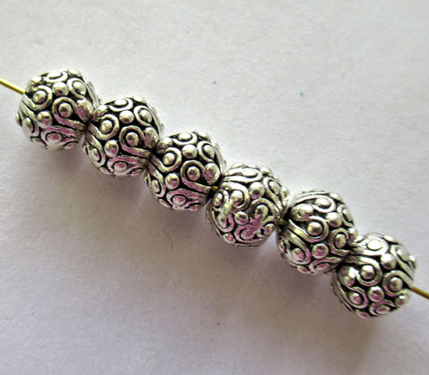 Antique Tibetan style - silver tone metal alloy beads - 10mm - ornate round big hole beads - 15 pieces - C00051