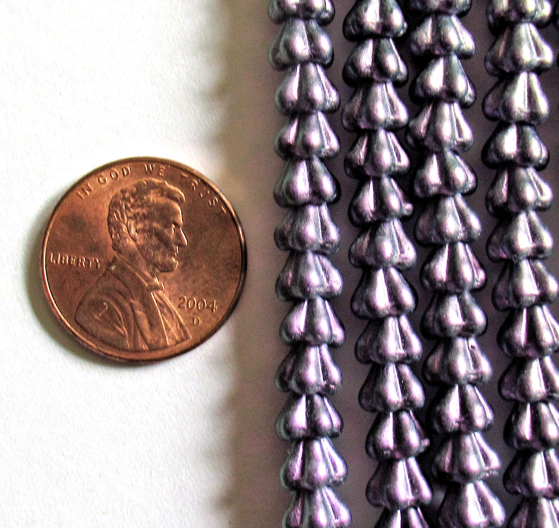 50 Czech glass bell flower beads - Rose Shimmer Tanzanite - opaque purple pressed glass bellflowers - 6 x 4mm - C00078