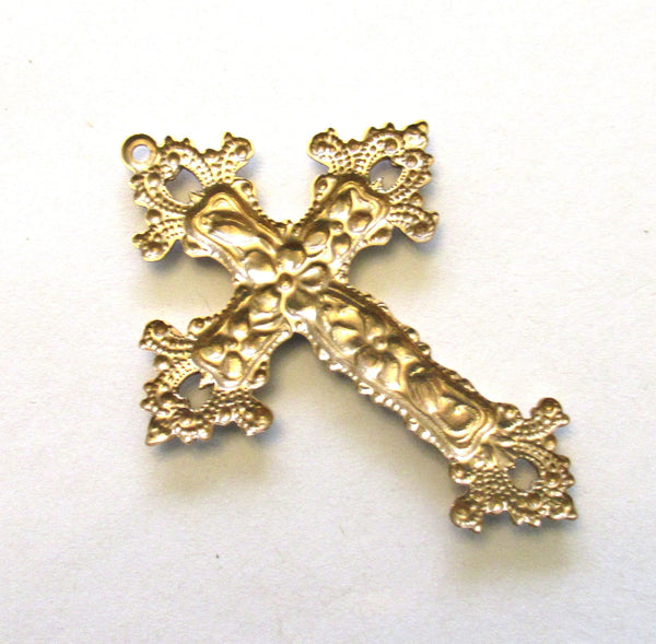 2 raw brass cross stampings - ornate Victorian crosses - pendants - charms - earrings - 2.25" x 1.75" - made in the USA C00001