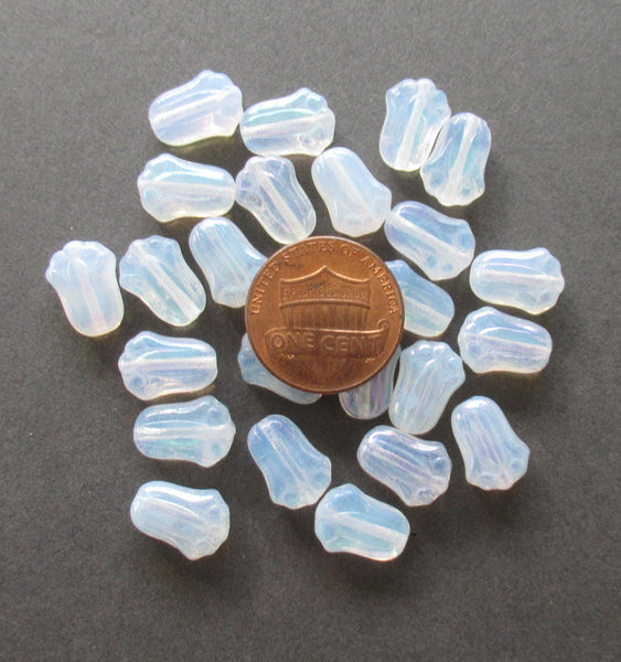 25 Czech glass tulip flower beads - milky white ab - 12 x 8mm - translucent white opal - pressed glass beads - C00088