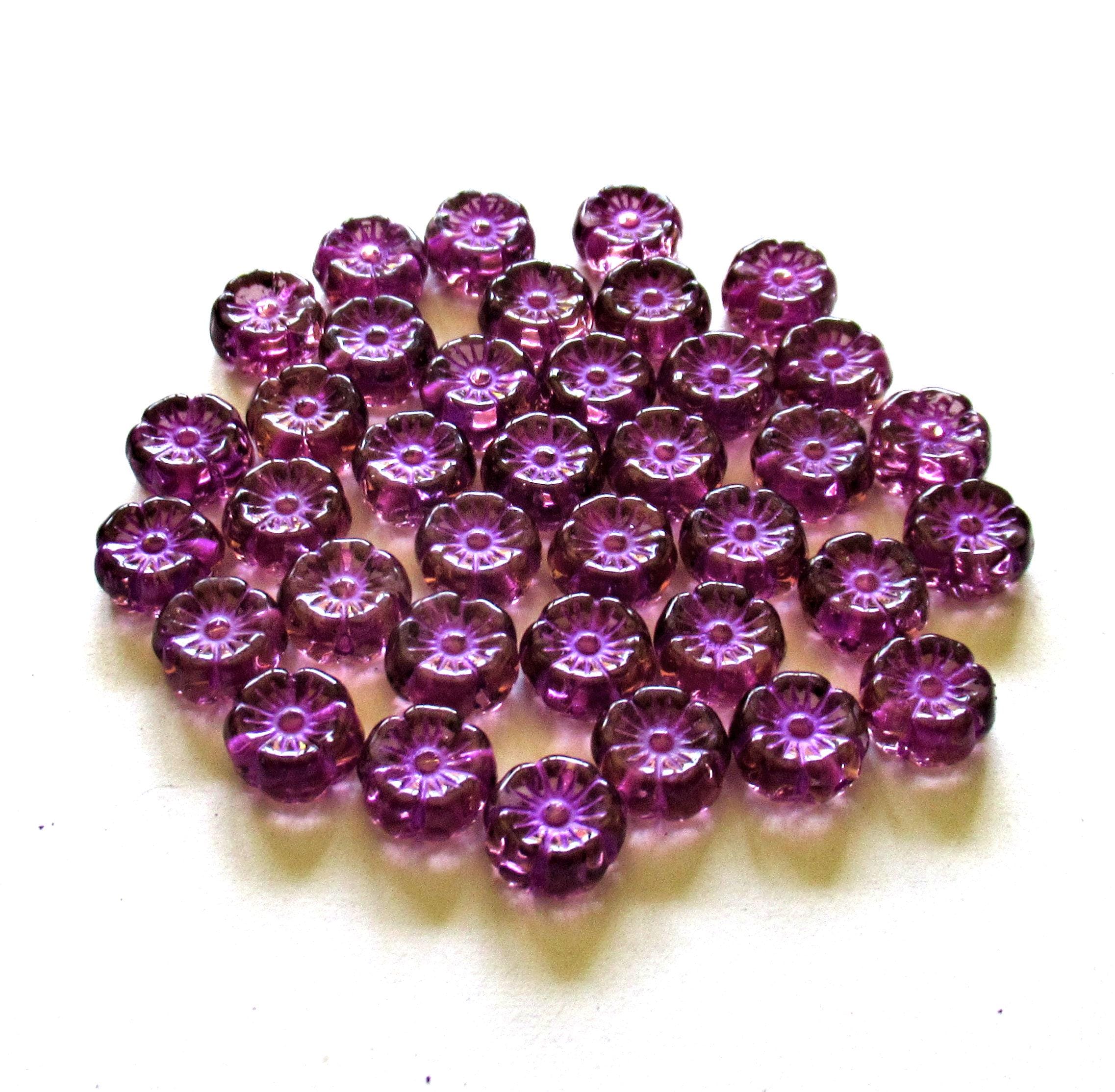 15 Czech glass flower beads - 8mm - light amethyst with a purple wash - Hawaiian hibiscus flower beads - C00601
