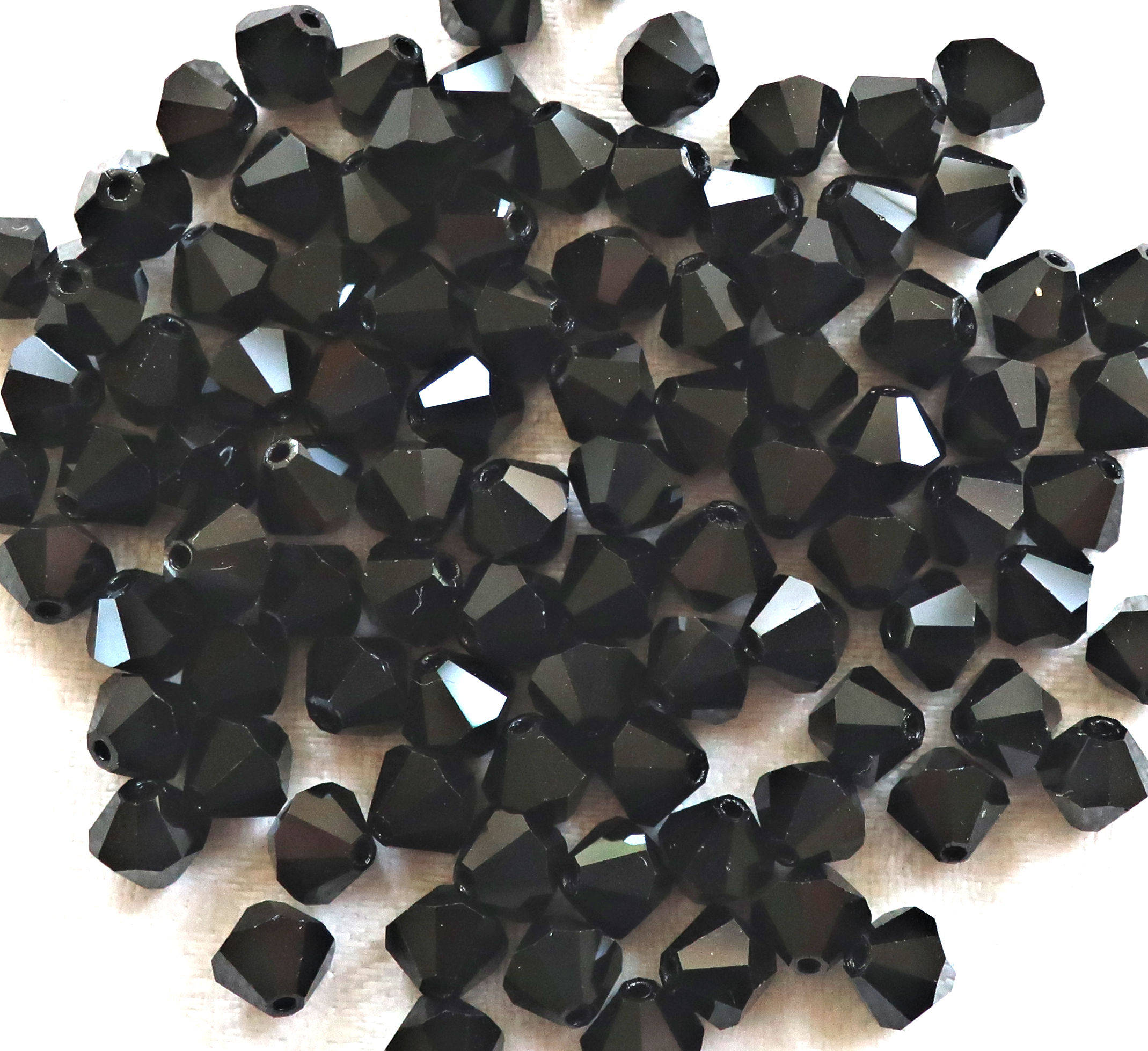 Lot of 24 6mm Czech opaque Jet Black glass faceted bicone beads, Preciosa Crystal black bicones 4801