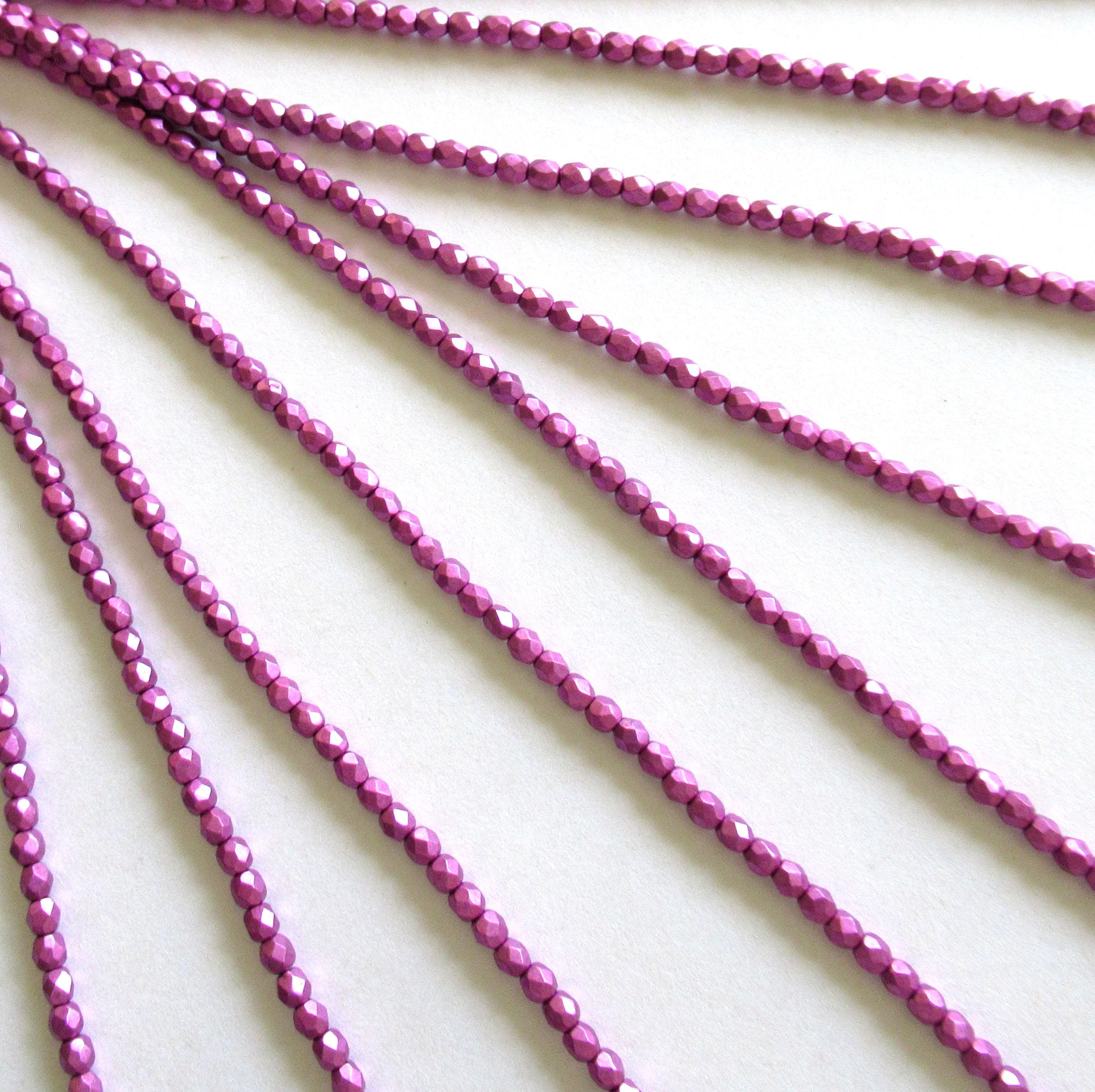 Lot of 50 3mm Czech glass spacer beads - Saturated Metallic Spring Crocus - bright pink - fire polished faceted round beads - C0014
