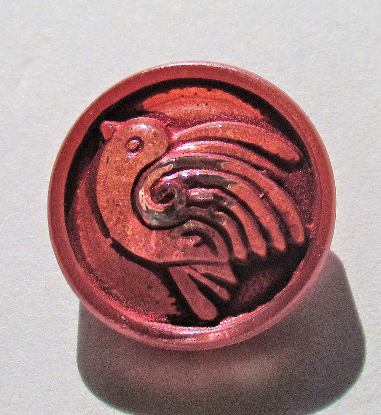 One 18mm Czech glass bird button - pink decorative shank buttons - 00053