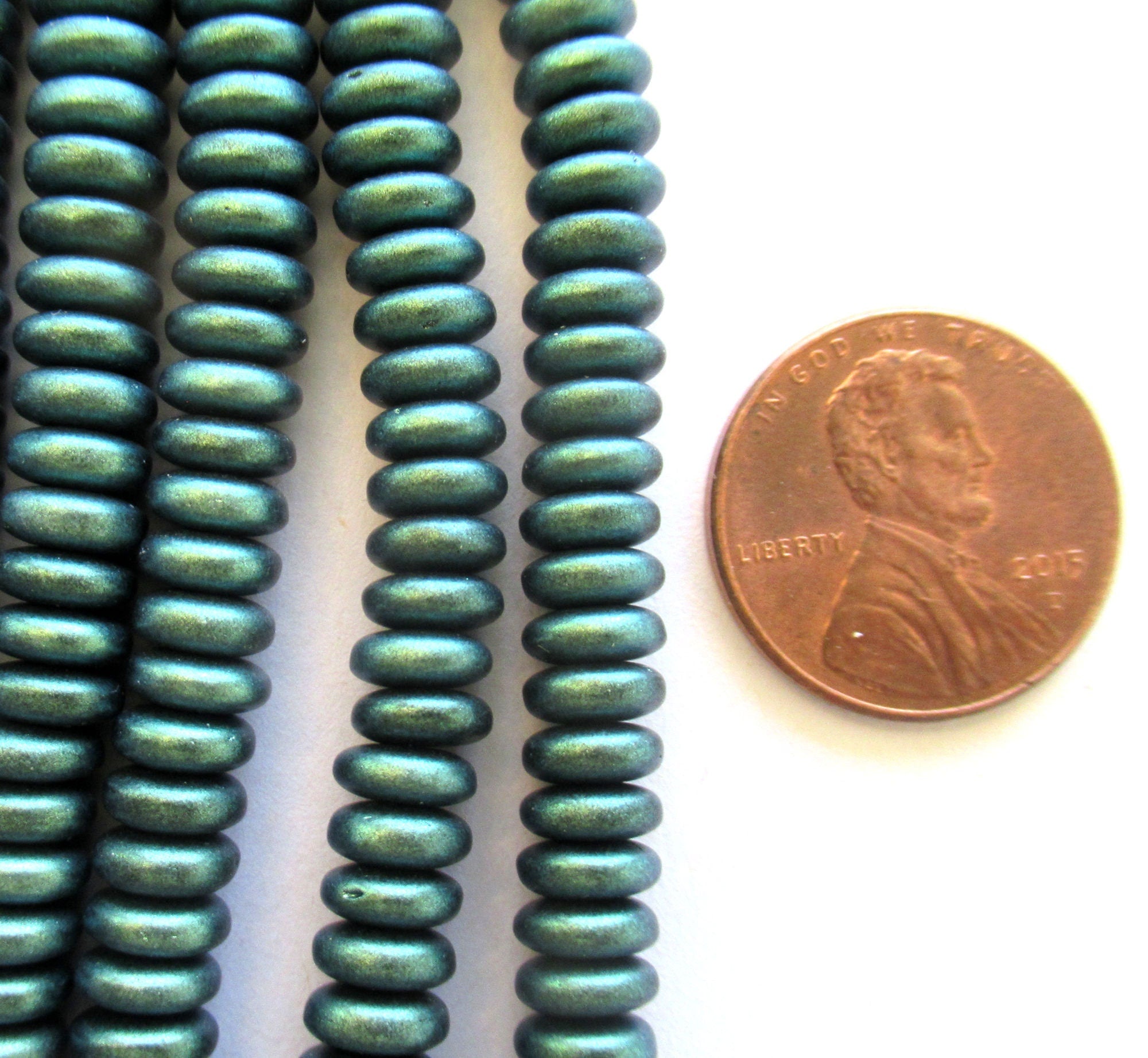 Fifty 6mm Czech glass rondelle beads - matte aqua teal green flat spacers or rondelles C0088