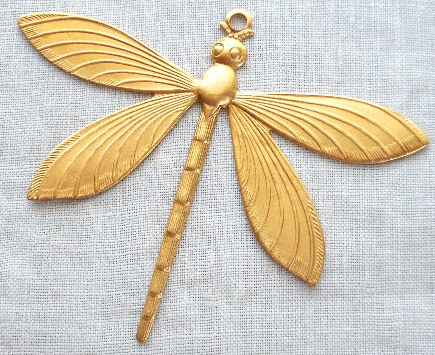 1 large large brass stamping, art nouveau deco dragonfly, pendant, charm, 69mm x 49mm, made in the USA C0701 - Glorious Glass Beads