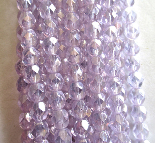 25 6mm Czech glass beads - Alexandrite Luster - lilac / lavender - fire polished faceted round beads C0097