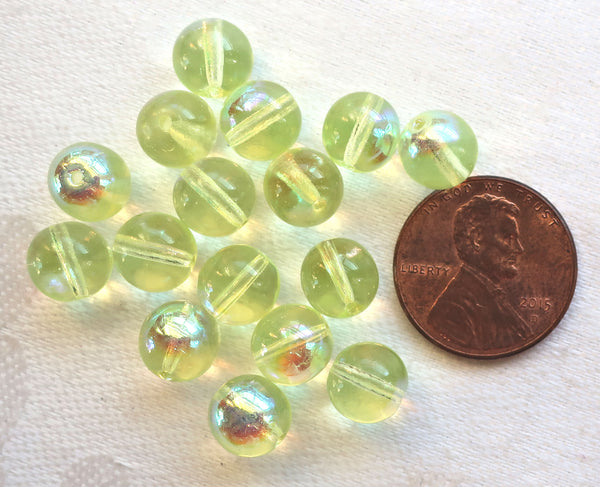 Lot of 25 8mm Jonquil AB / Yellow AB smooth round druk beads Czech glass druks C4325 - Glorious Glass Beads