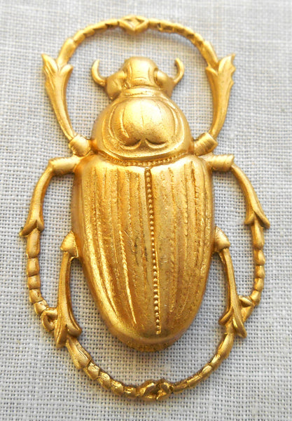1 raw brass stamping, extra large Victorian beetle, scarab, bug pendant, charm, connector, ornament, 55mm x 34mm, made in the USA C28101 - Glorious Glass Beads