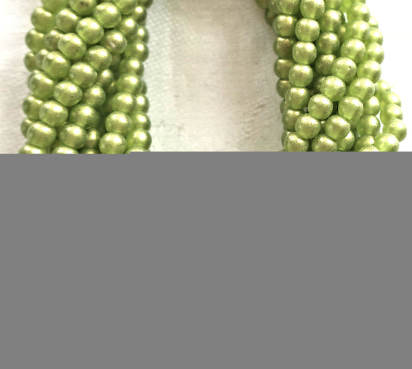Lot of 100 4mm Czech glass druk beads, Sueded Gold Olivine Green, smooth round druks C3601 - Glorious Glass Beads