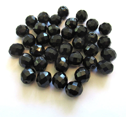 Twenty Czech glass fire polished faceted round beads - 10mm jet black beads C0068