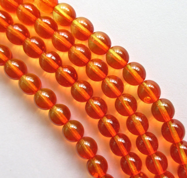 25 8mm Czech glass druks - hyacinth orange & amber or fire opal smooth round druk beads C0083