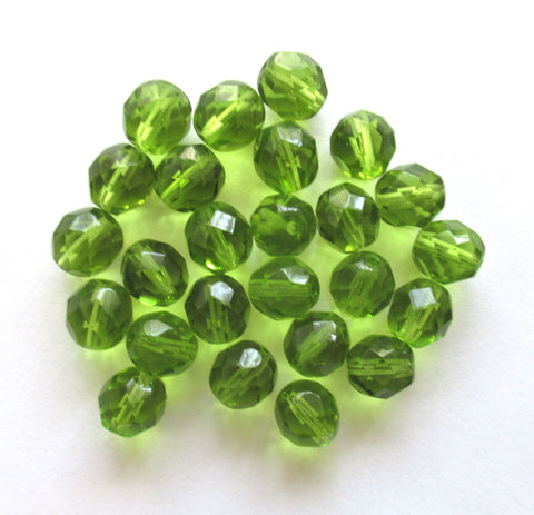 25 8mm Czech glass beads - olivine olive green faceted, fire polished round beads C0047