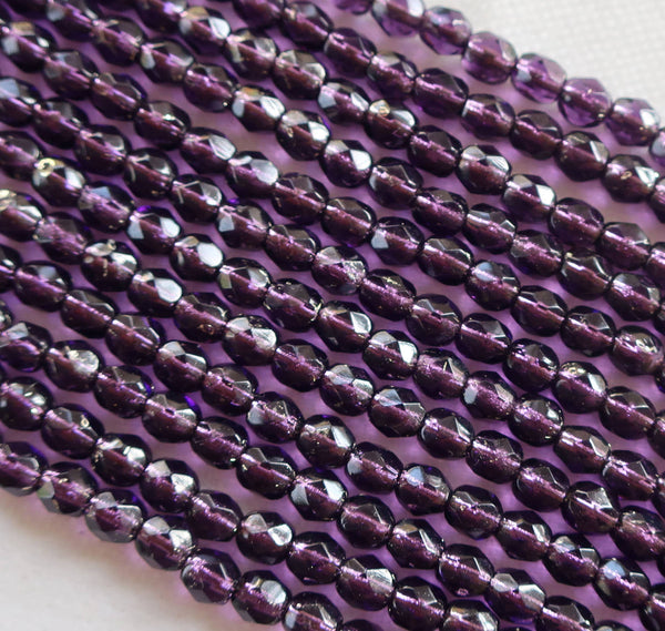 Lot of 50 4mm Tanzanite silver lined Czech glass beads, purple, amethyst, firepolished, faceted round beads, C5650