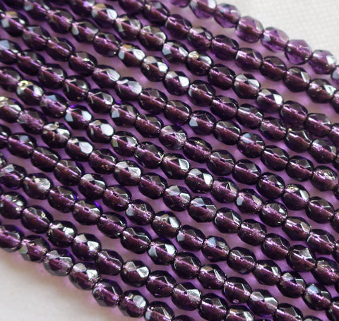 Lot of 50 4mm Tanzanite silver lined Czech glass beads, purple, amethyst, firepolished, faceted round beads, C5650 - Glorious Glass Beads