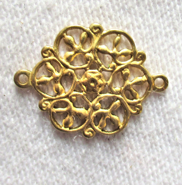 Six raw brass ornate round filigree connectors - brass stampings - 18 x 14mm - made in the USA C22201