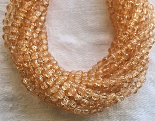 Lot of 100 3mm transparent luster champagne melon beads, neutral Czech pressed glass beads C13101