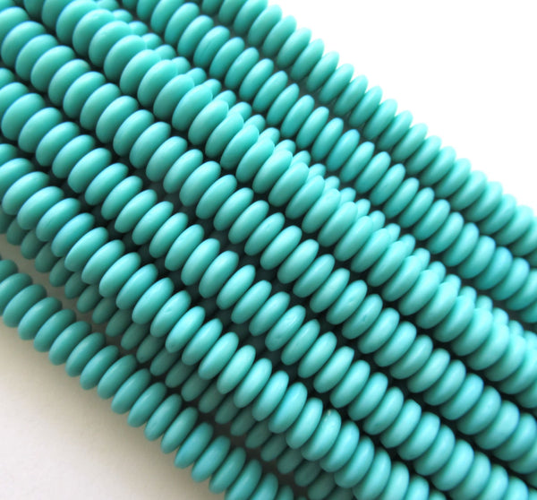 Lot of 50 6mm Czech glass rondelle beads - matte opaque turquoise blue flat spacers or rondelles C0047