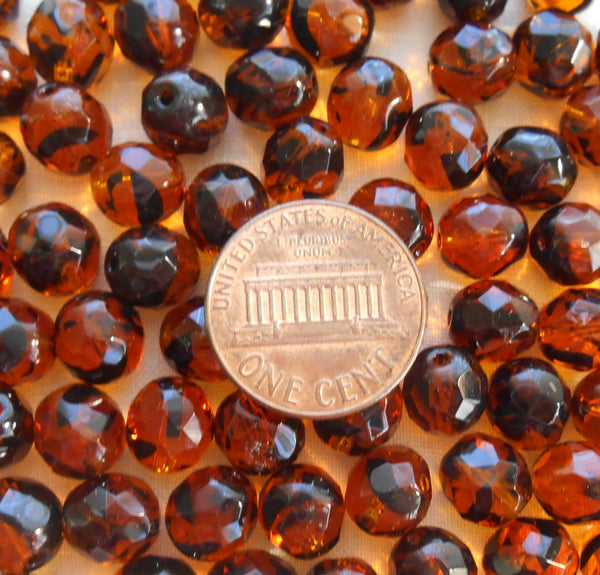 25 8mm Tortoise Shell, Tortoiseshell, Amber faceted round firepolished glass beads C7825 - Glorious Glass Beads