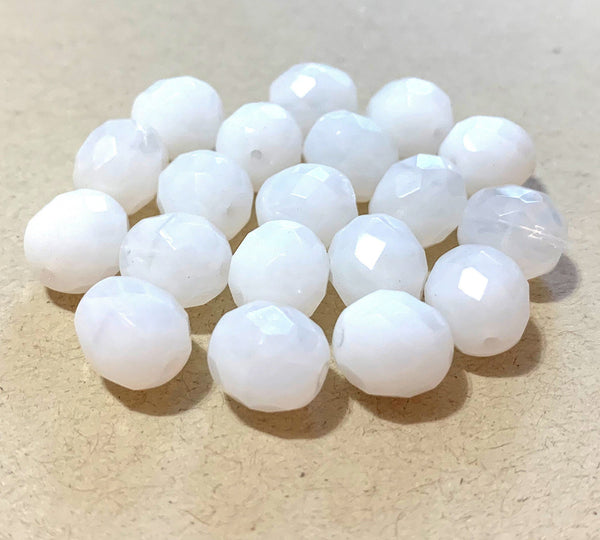 Twenty Czech glass fire polished faceted round beads - 10mm milky white opal beads C0001