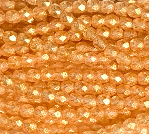 Lot of 50 4mm honey shimmer crystal Czech glass beads, round, faceted fire polished beads C0053