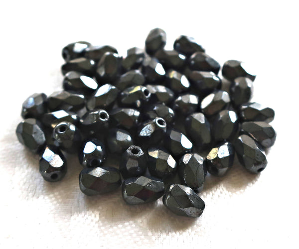 Lot of 25 7 x 5mm Hematite, metallic gray teardrop beads, faceted firepolished Czech glass tear drops C5801 - Glorious Glass Beads