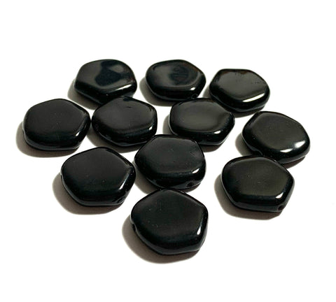Ten 15mm Czech glass asymmetrical coin or disc beads - jet black beads - C0083