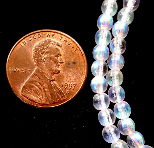 Lot of 50 4mm Rosaline Pink AB Czech Glass druks, smooth round druk beads,C4350 - Glorious Glass Beads