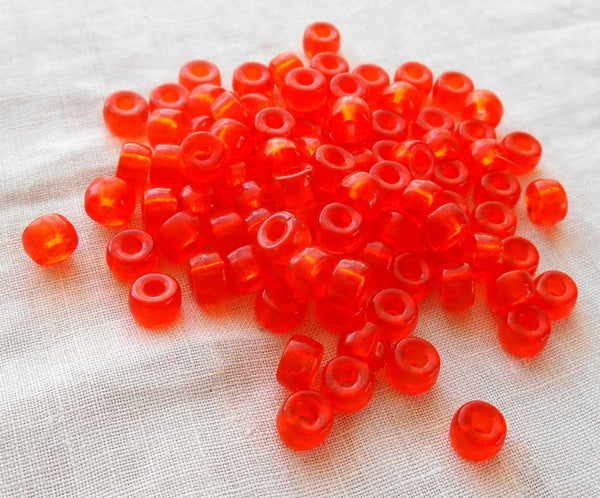 50 6mm Czech Hyacinth, Bright Orange, glass pony roller beads, large hole crow beads, C3550