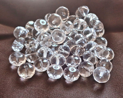 25 crystal clear faceted puffy rondelle beads - 6 x 9m Czech glass rondelles - C6825
