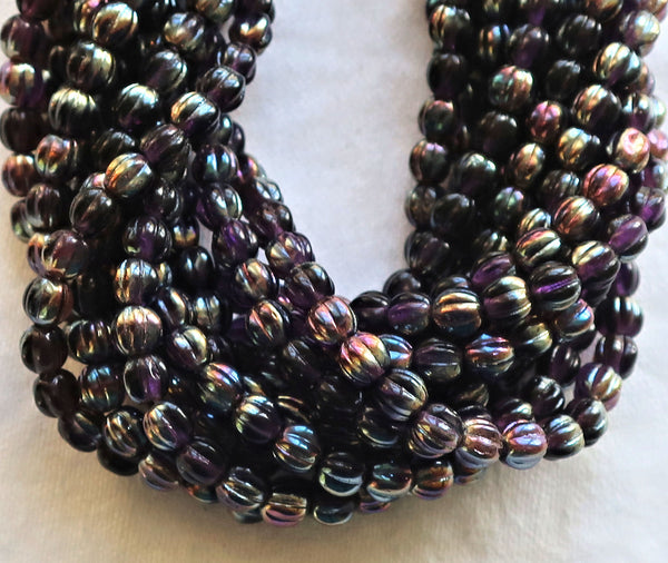 Fifty 5mm Czech glass melon beads - Tanzanite Celsian - Purple - pressed glass beads C2750 - Glorious Glass Beads