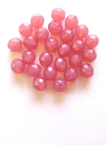 Twenty 10mm Czech glass beads - faceted fire polished rose opal milky pink round beads C00531