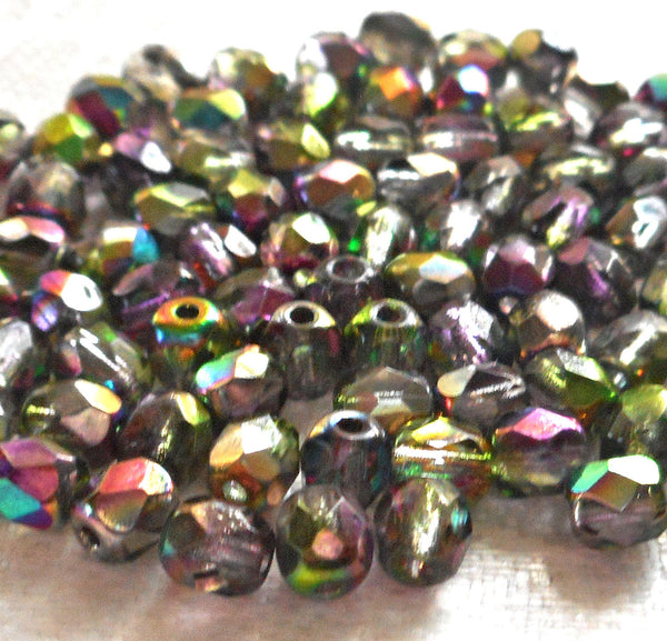 Lot of 50 4mm amethyst purple marea Czech glass beads - fire polished faceted round beads C0601