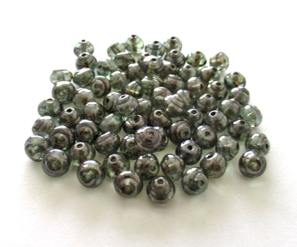 25 6mm Czech glass snail beads - iridescent lumi green baroque round beads - C0072