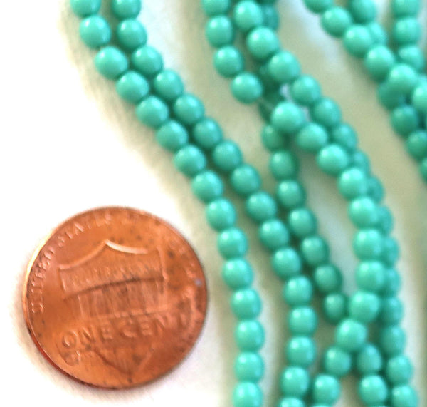 Lot of 100 3mm turquoise blue green Czech glass druks, smooth round druk beads C6601 - Glorious Glass Beads