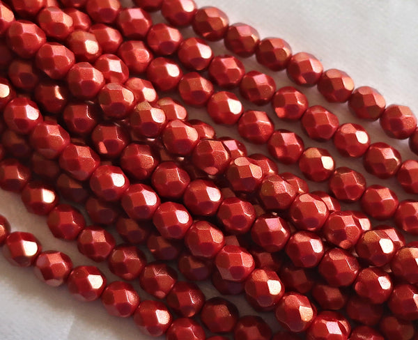 lot of 25 6mm Halo Etserial Cardinal Red Czech glass beads, firepolished, faceted round beads with a metalilc look, C7201 - Glorious Glass Beads