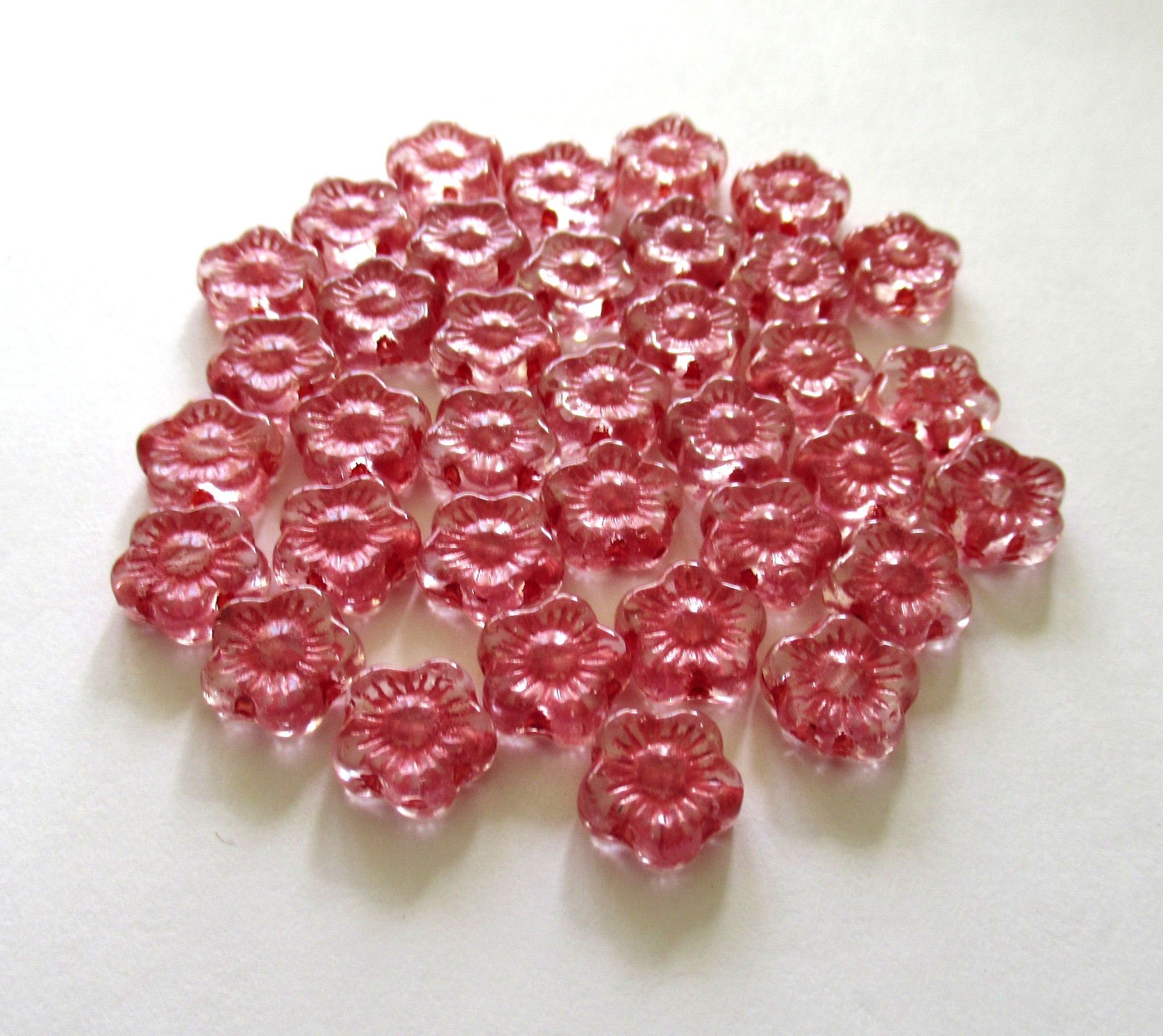 Lot of twenty 10mm Czech glass flower beads - crystal clear beads with –  Glorious Glass Beads