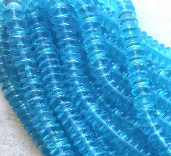 Lot of 50 6mm Czech glass rondelle beads, transparent aqua blue AB flat spacers or rondelles C3701 - Glorious Glass Beads