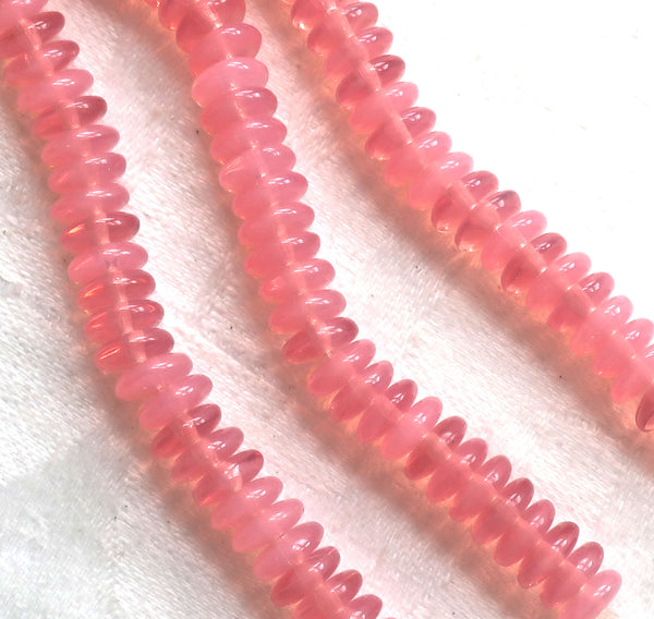 Lot of 50 6mm Czech glass rondelle beads, milky pink flat spacers or rondelles C4701 - Glorious Glass Beads